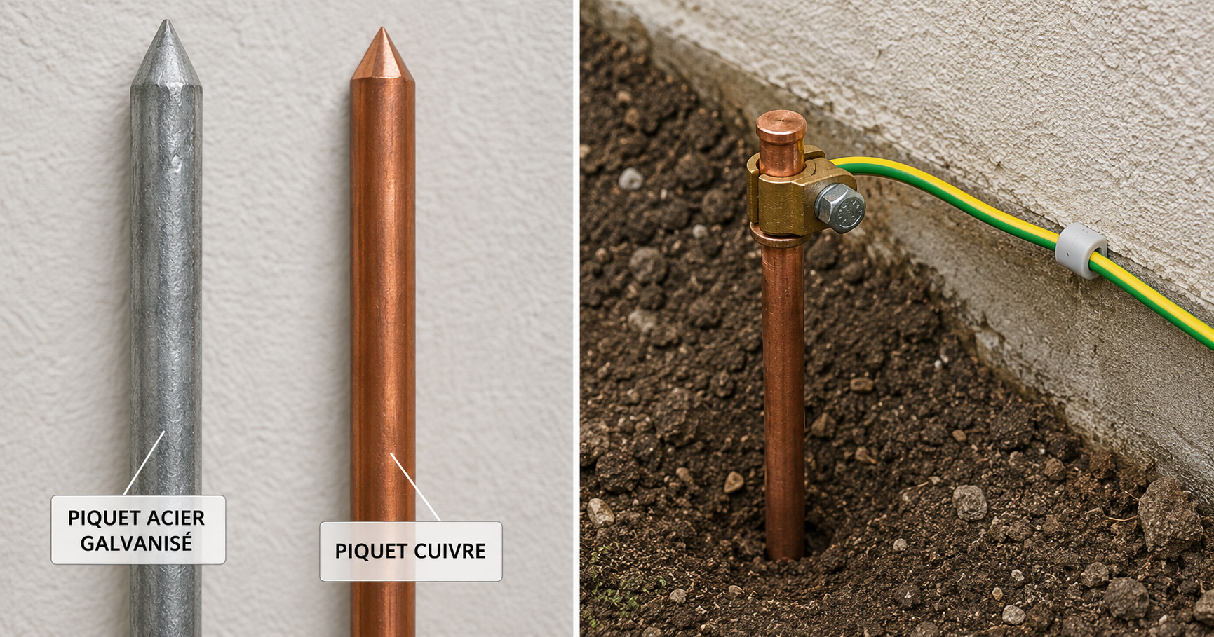 Piquet de terre en cuivre — installation terrain par Frédéric Aubourg géobiologue